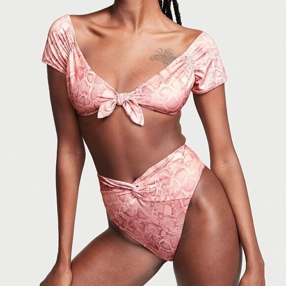 Victorias Secret Swim Twist off Shoulder Short-sleeve Bikini Top & Bottom pink M - Picture 1 of 8